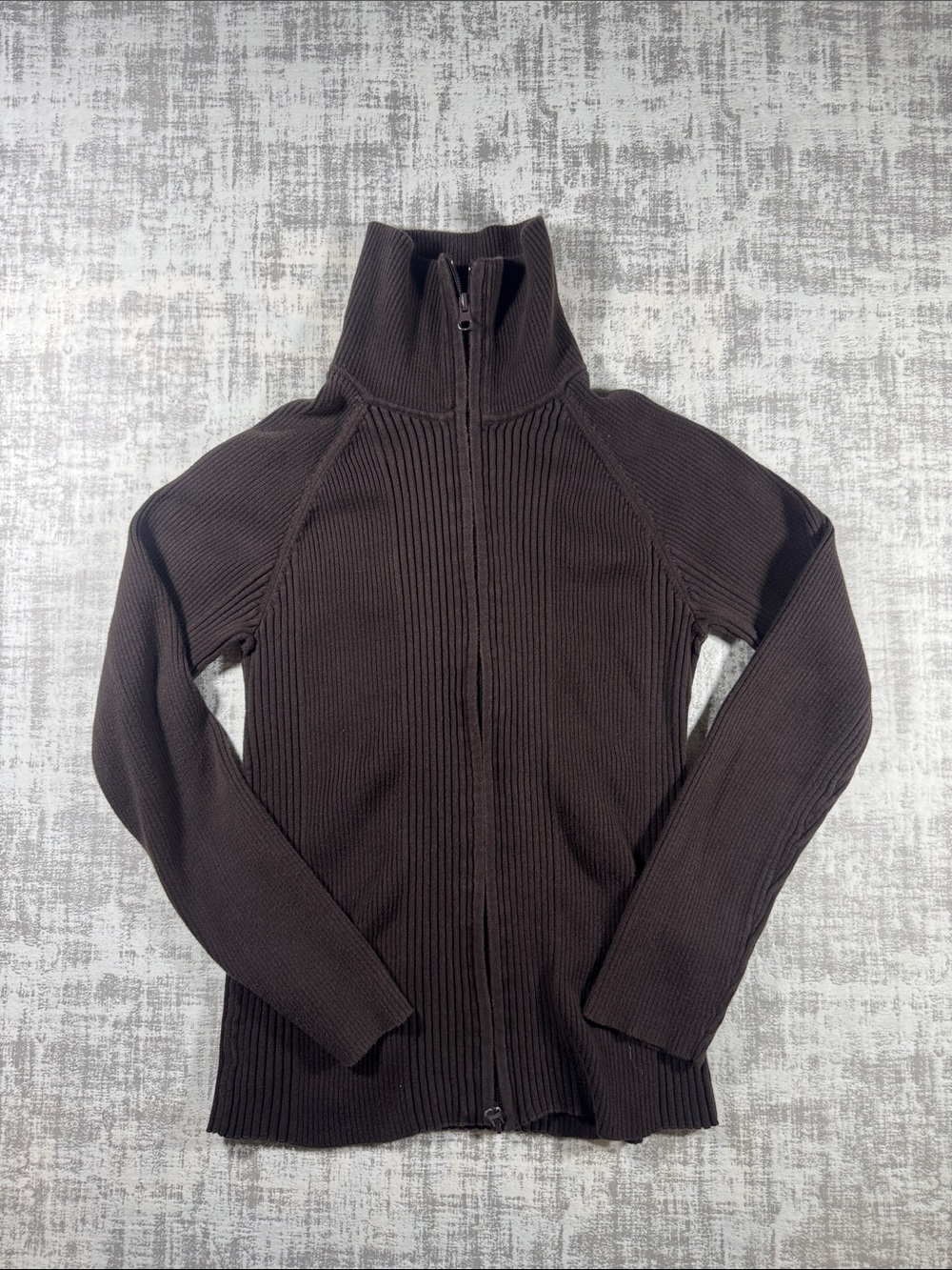 Jones New York Dark Brown Ribbed Full-Zip Bomber Jacket sz SMALL 21X15PTP